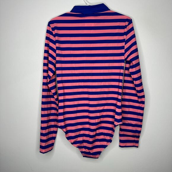 NWT MINI BODEN Long-sleeved Swimsuit Azelea and Bluing Stripe 8/9 Years - Picture 3 of 5